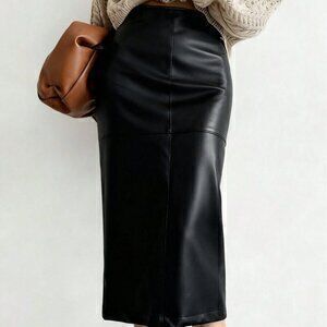 Black Casual Women's Fitted Maxi Skirt with Zipper